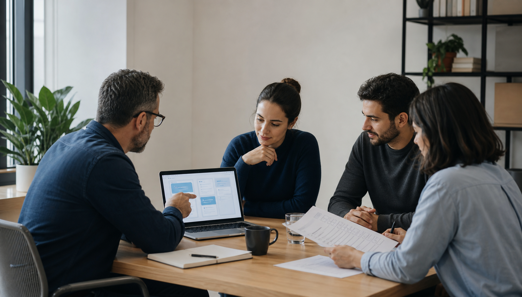 Equipo revisando el alcance y una lista de comprobación antes de aprobar un agente interno de inteligencia artificial