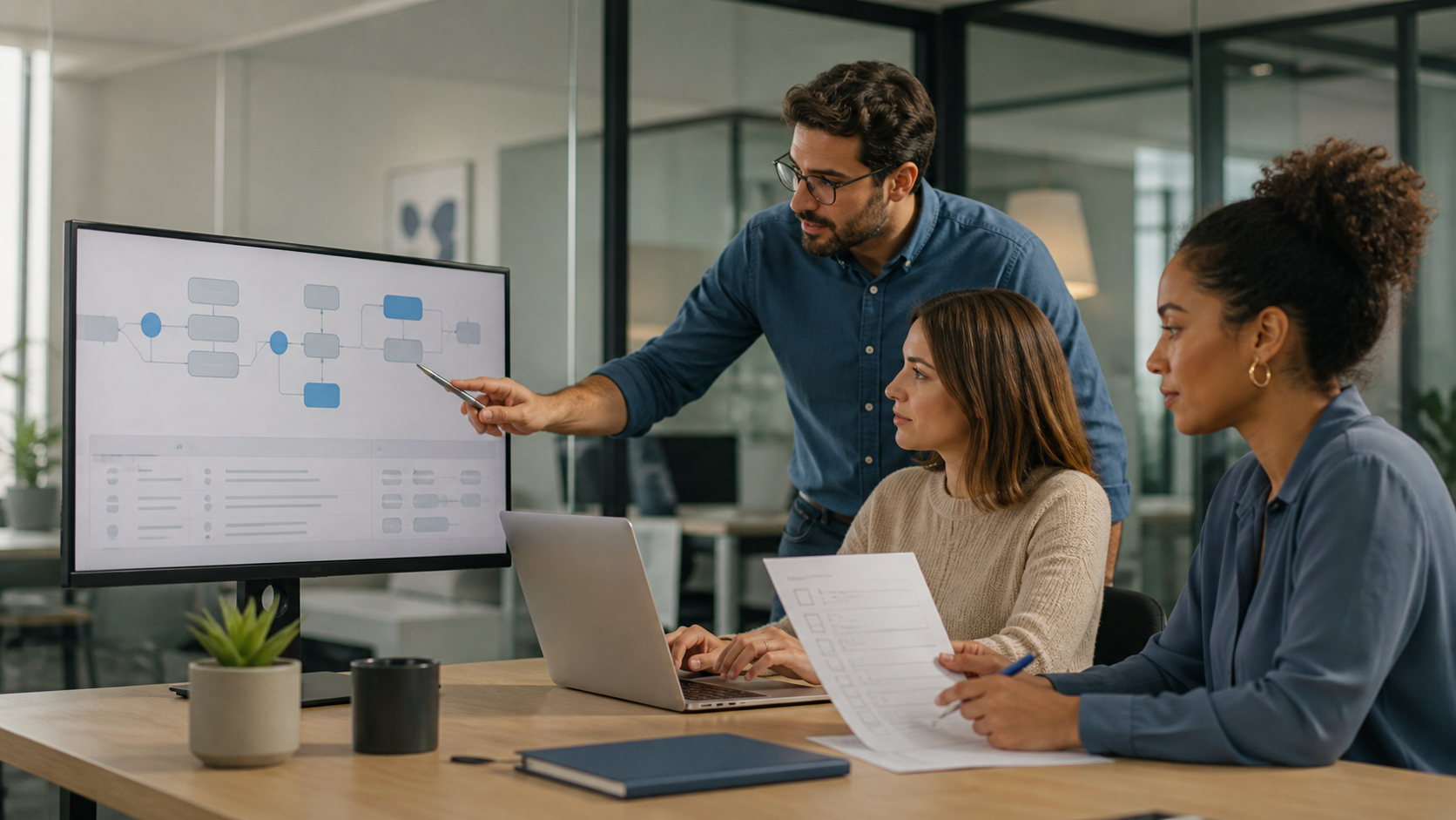 Equipo de operaciones revisando un flujo automatizado en Google Workspace antes de compartirlo