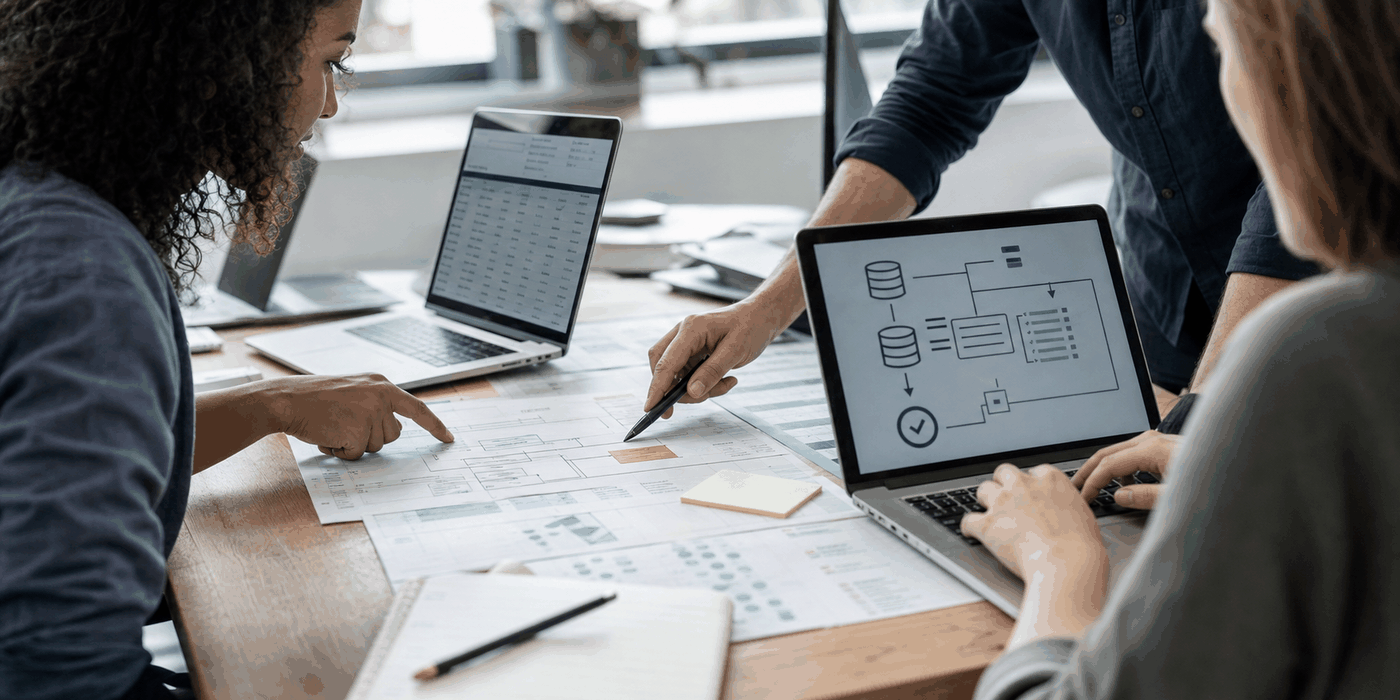 Fotografia editorial propia de preparacion de datos internos antes de automatizar con IA