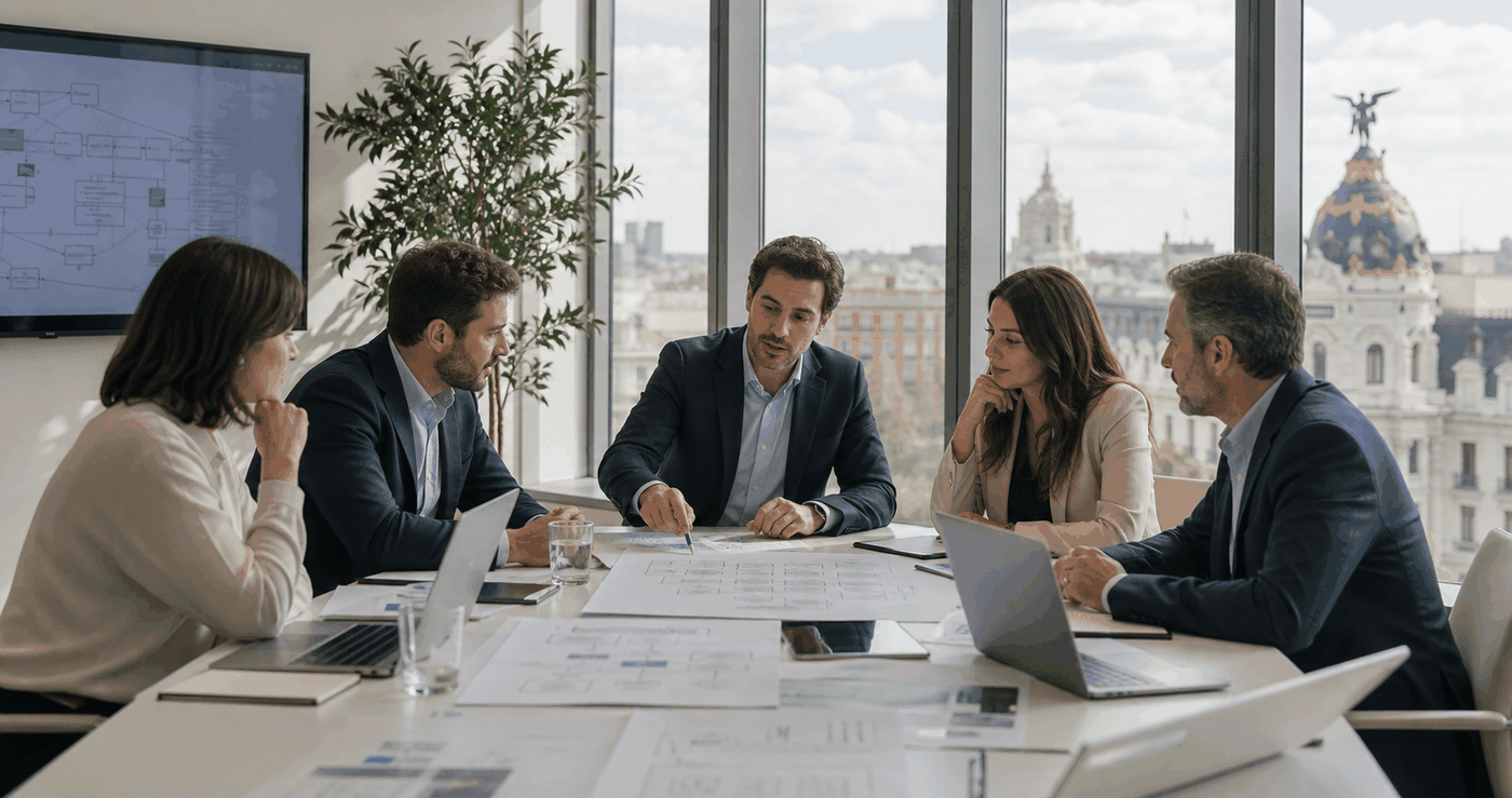Fotografia de un equipo revisando procesos, datos y control humano para aplicar IA en empresas
